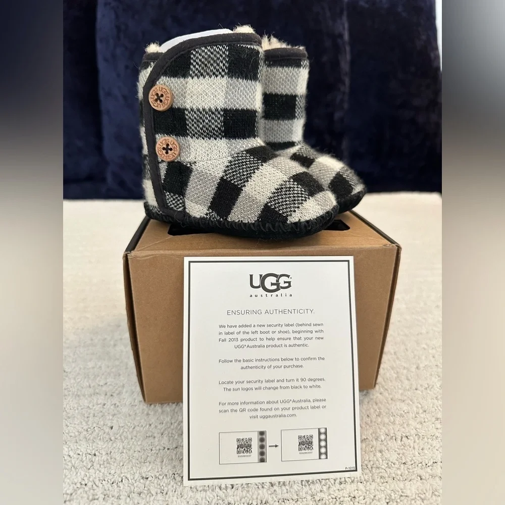 UGG Black and White Plaid Kids Boots